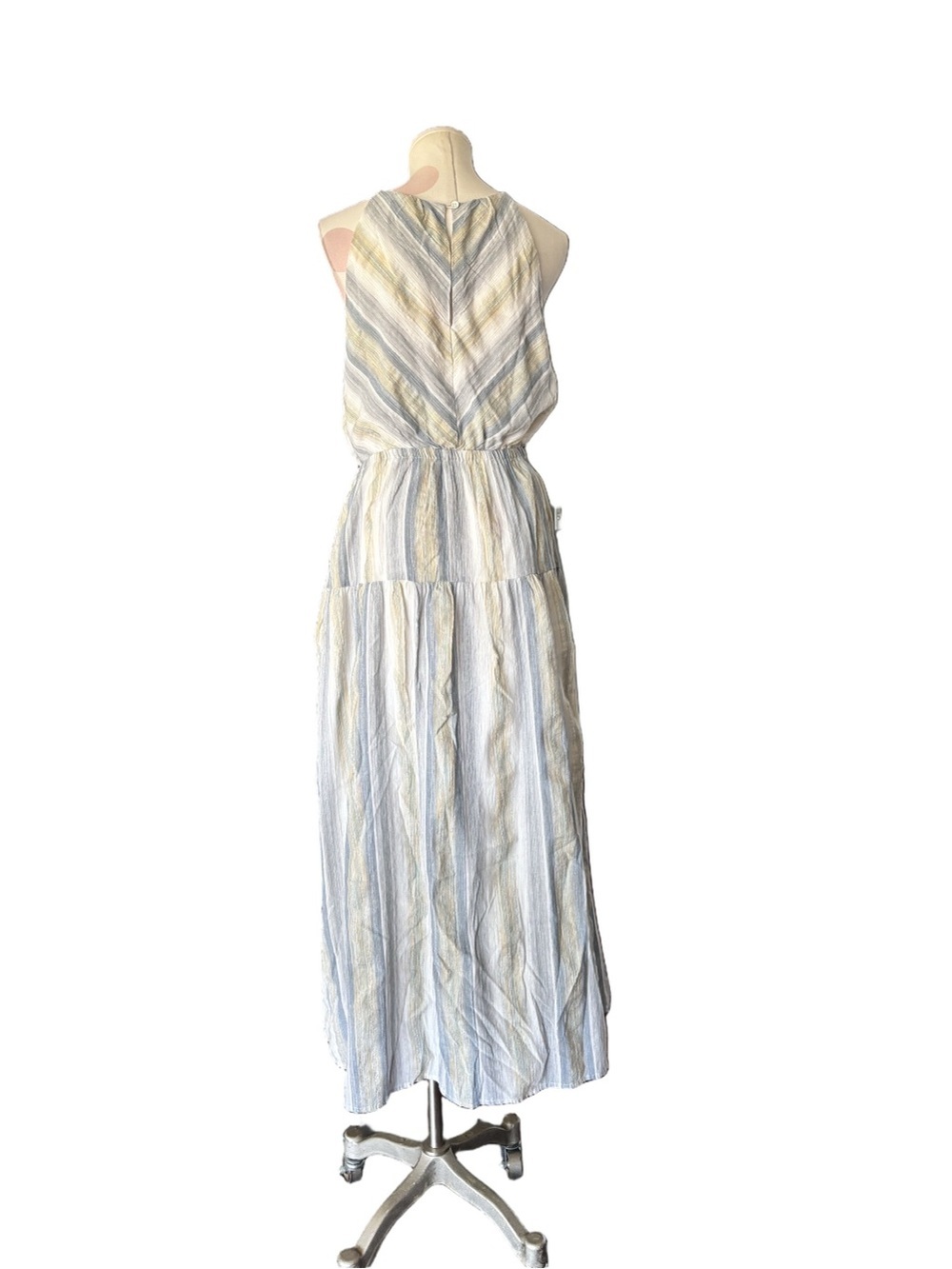 THREADGRIT SALLY HIGH NECK STRIPED MAXI DRESS BLUE/YELLOW 100% cotton - large - Picture 5 of 10